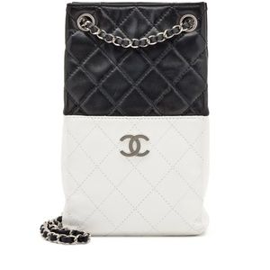CHANEL Pre-Owned 2008-2009 Black & White Quilted Lambskin Vertical Shopping Bag